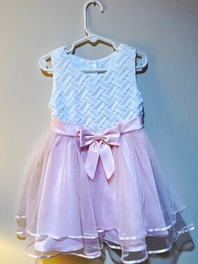 Rare Editions Girls 3T White/Pink Tulle Dress Satin Bow Wedding Formal Wor